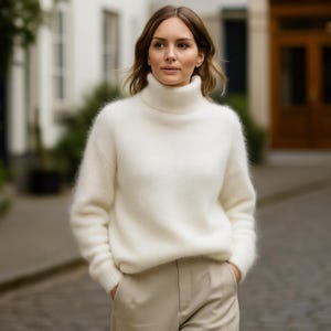 Handmade Mohair Blend Turtleneck Sweater: Oversized Fluffy Knit Jumper