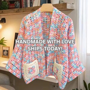 Handmade Crochet Cardigan for Women | Multicolor Granny Square Knit Sweater